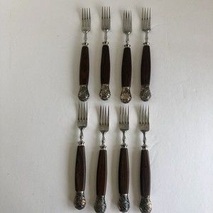 Vintage Sheffield Rosewood Handled And Silver Capped Forks - Set of 8